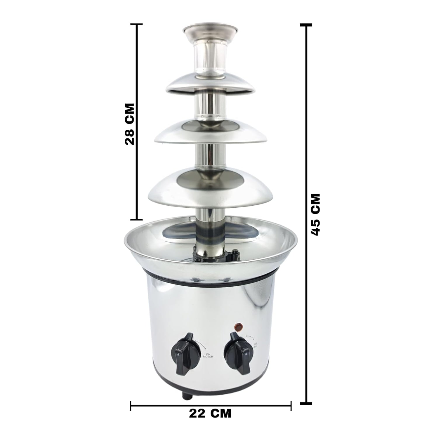 Gurubhai Equipments 4-Tier Chocolate Fondue Fountain Machine, Stainless Steel - 170W, Commercial-Grade Electric Chocolate Fountain for Events, Parties, Buffets, Weddings, and Catering Services