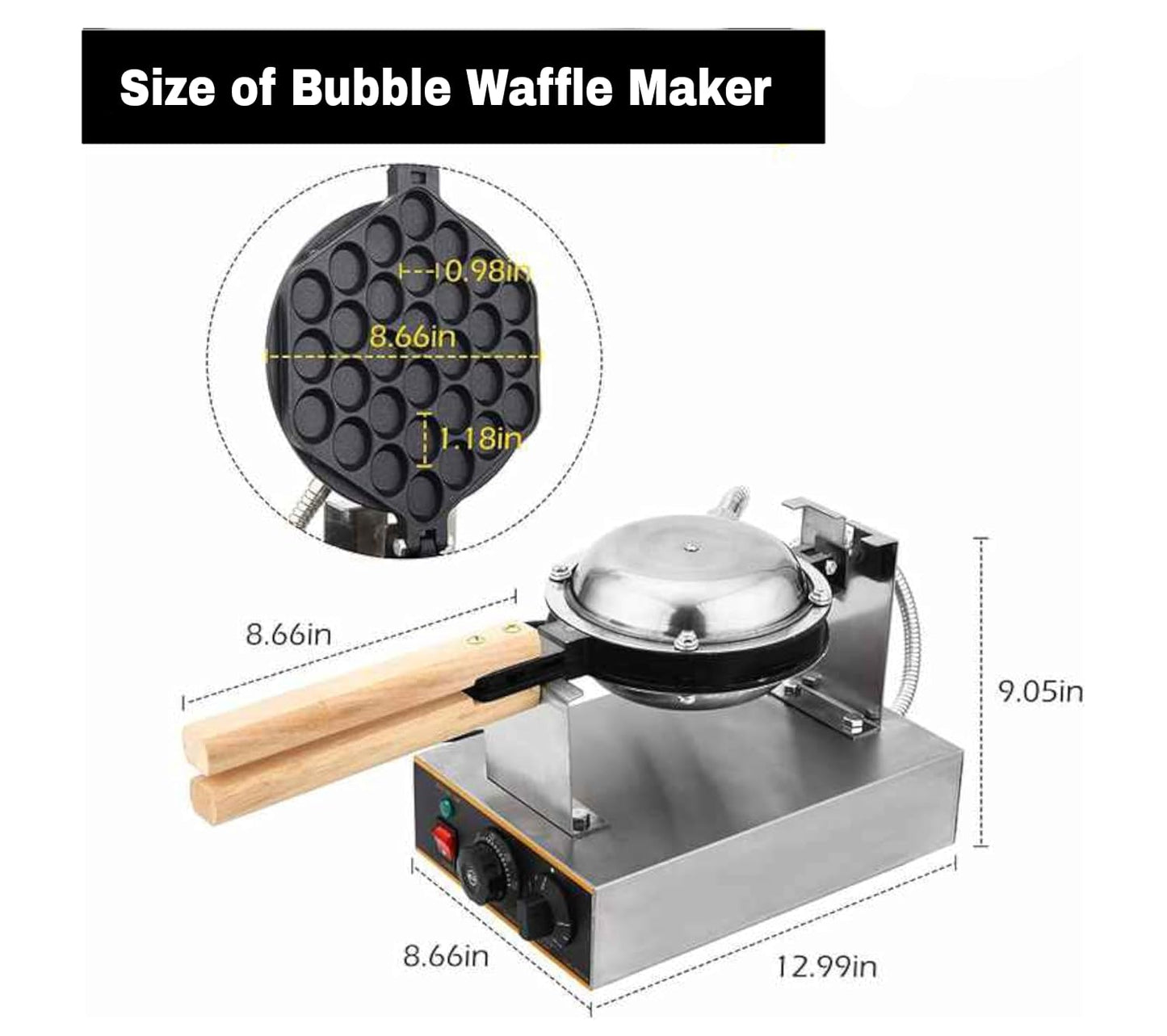 Gurubhai Equipments Commercial Electric Bubble Waffle Maker – 1400W Non-Stick Egg Waffle Machine with Adjustable Temperature & Countdown Timer | Waffle Maker for Café, Bakery & Food Stalls