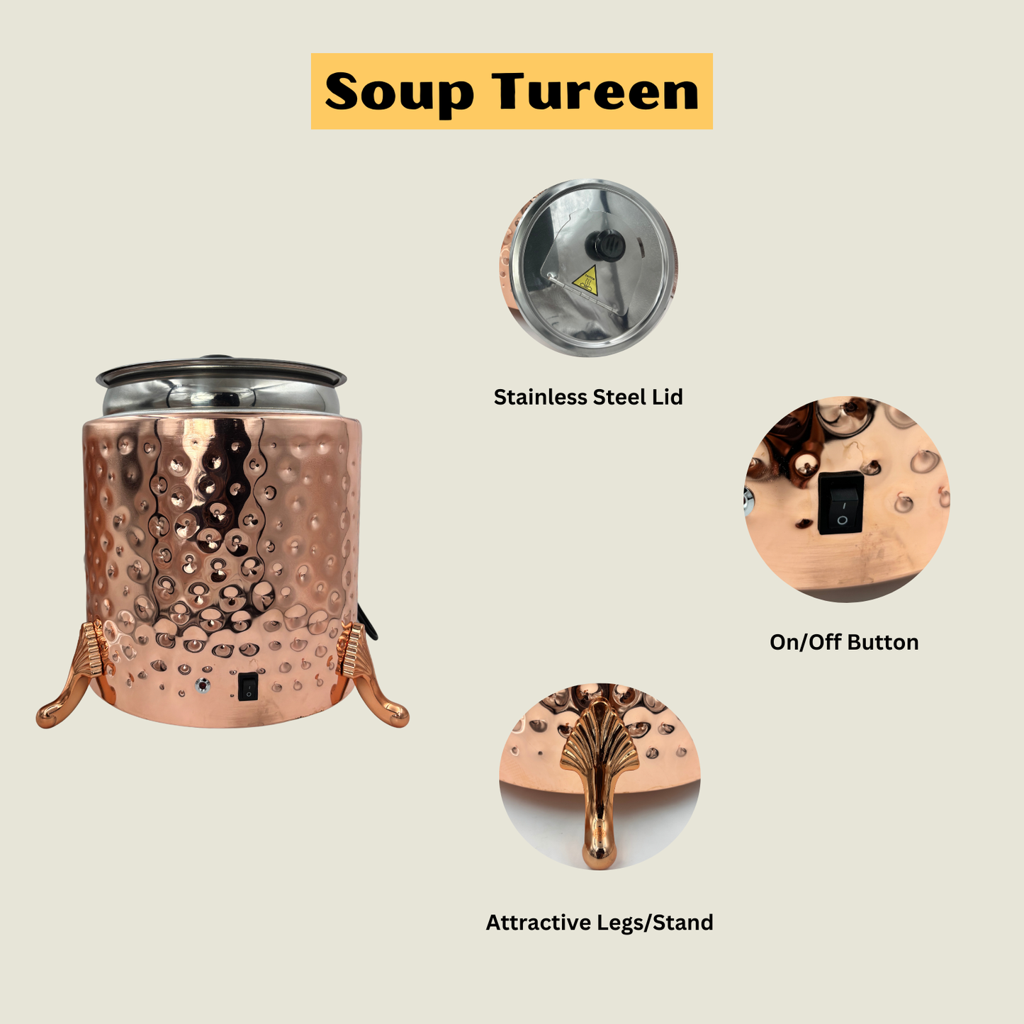 Gurubhai Equipments Electric Soup Warmer Pot, 10 Liter Soup Pot ( Rose Gold )