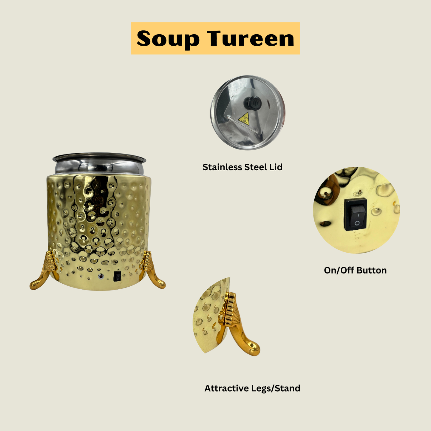 Gurubhai Equipments Electric Soup Warmer, 10 L Warmer Pot ( Golden )