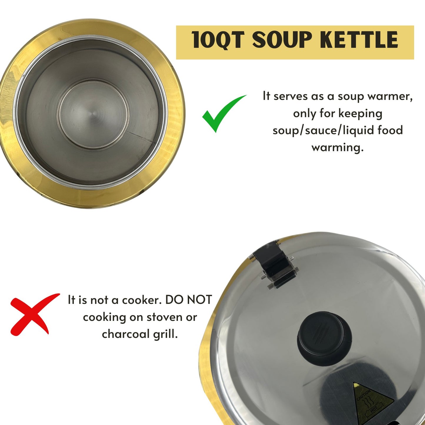 Gurubhai Equipments Electric Golden Soup Kettle Warmer, 10 Liter, Soup Warmer, Golden Soup Tureen for Catering, Restaurants and Buffets Businesses, Ideal for Keeping Soups and Stews Warm
