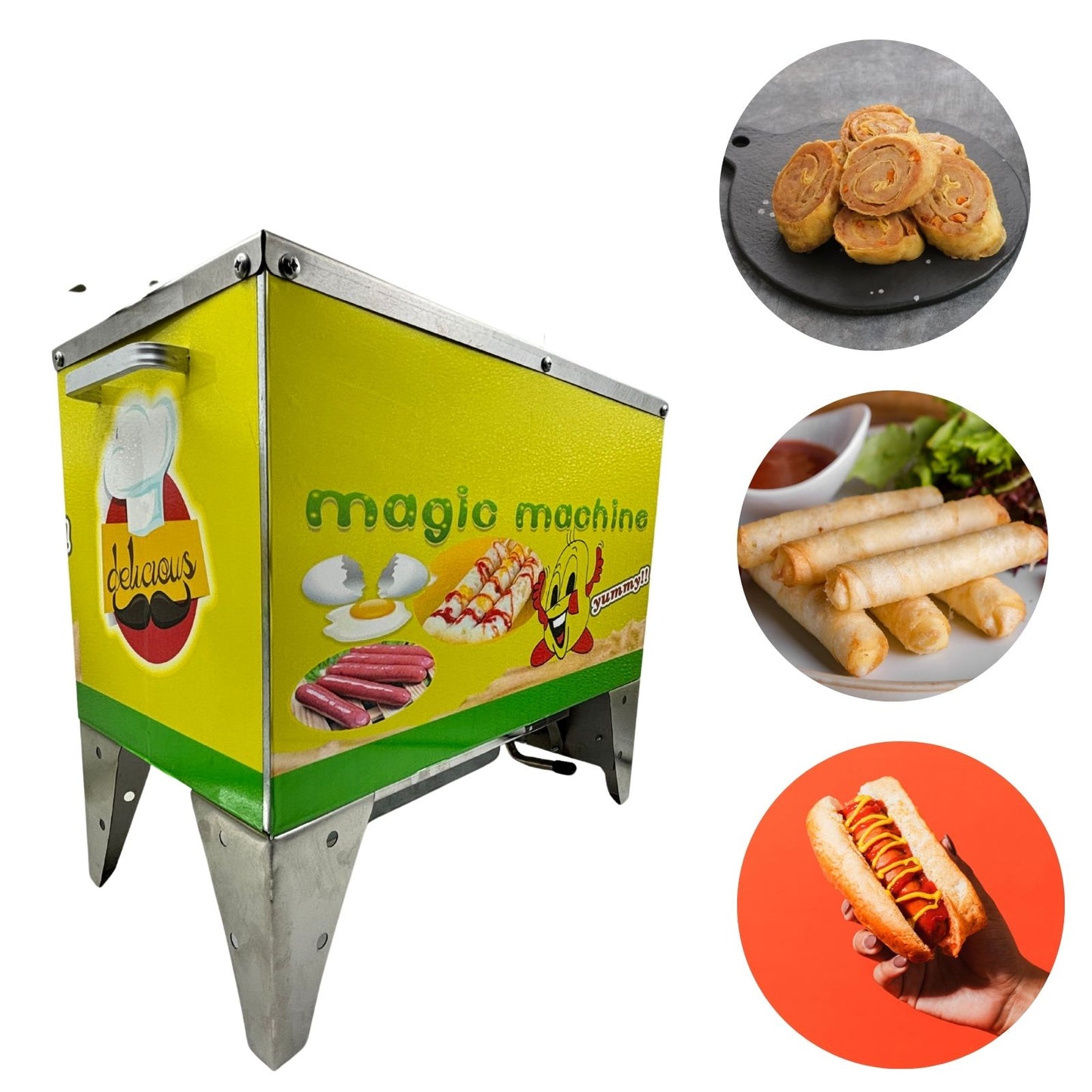 Gurubhai Equipments 10 Slot Egg Roll Sausage Machine, Commercial Gas Egg Roll Maker for Restaurant, Catering, and Food Trucks, Gas Oprated Egg Roll Sausage Machine