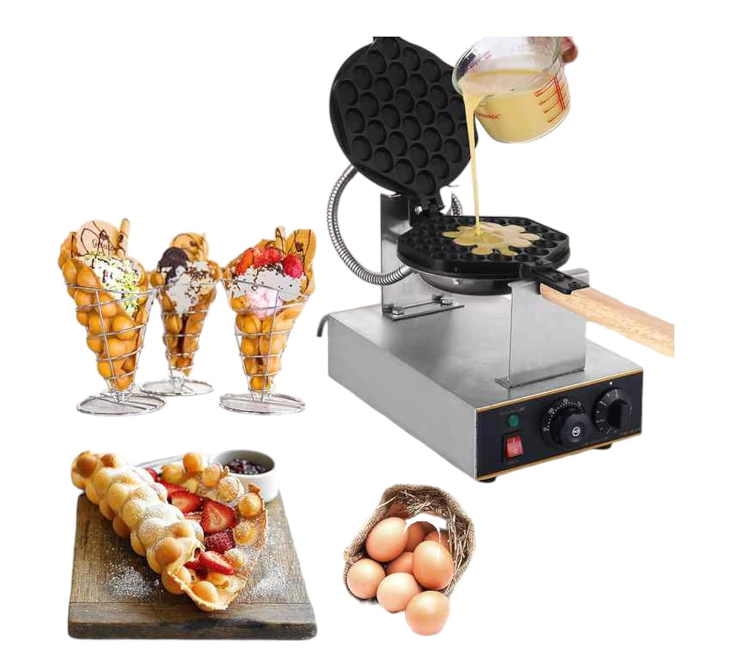 Gurubhai Equipments Commercial Electric Bubble Waffle Maker – 1400W Non-Stick Egg Waffle Machine with Adjustable Temperature & Countdown Timer | Waffle Maker for Café, Bakery & Food Stalls