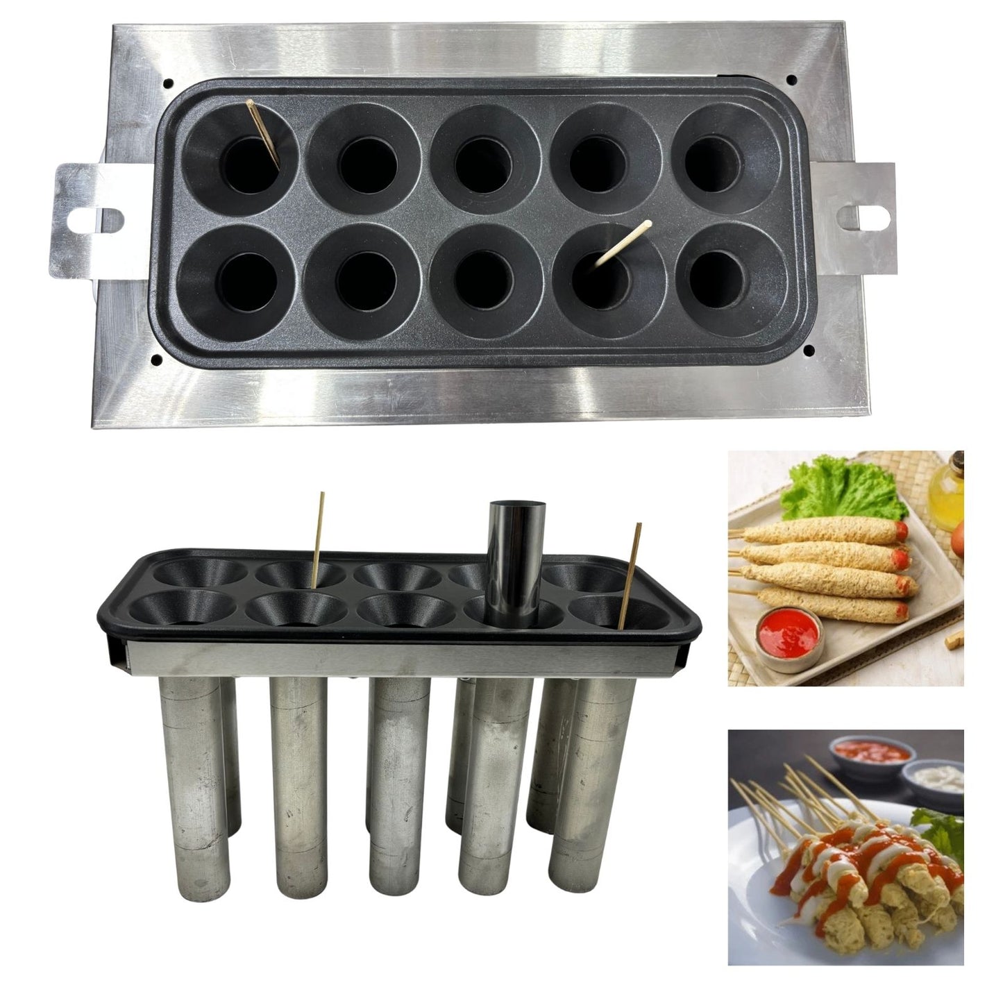 Gurubhai Equipments 10 Slot Egg Roll Sausage Machine, Commercial Gas Egg Roll Maker for Restaurant, Catering, and Food Trucks, Gas Oprated Egg Roll Sausage Machine