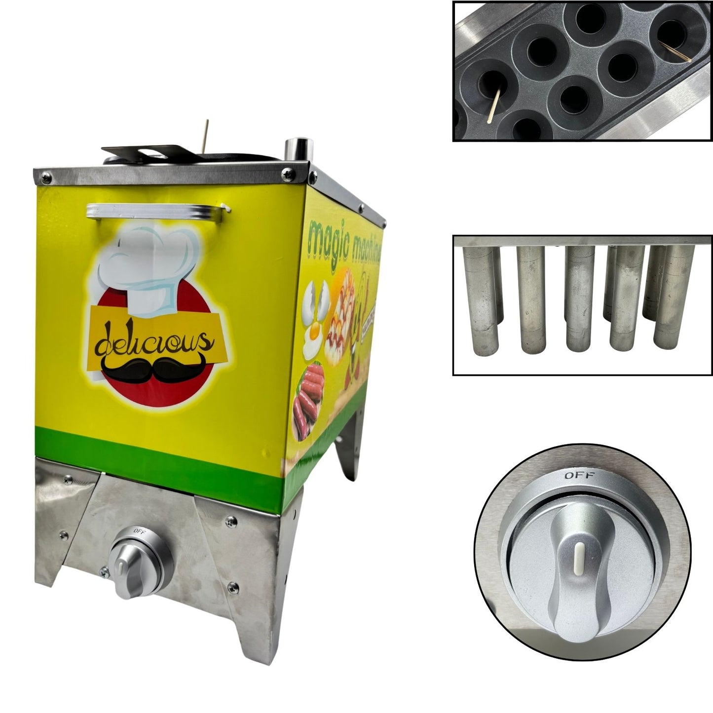 Gurubhai Equipments 10 Slot Egg Roll Sausage Machine, Commercial Gas Egg Roll Maker for Restaurant, Catering, and Food Trucks, Gas Oprated Egg Roll Sausage Machine