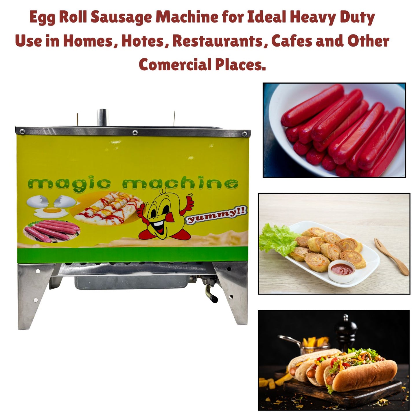 Gurubhai Equipments 10 Slot Egg Roll Sausage Machine, Commercial Gas Egg Roll Maker for Restaurant, Catering, and Food Trucks, Gas Oprated Egg Roll Sausage Machine