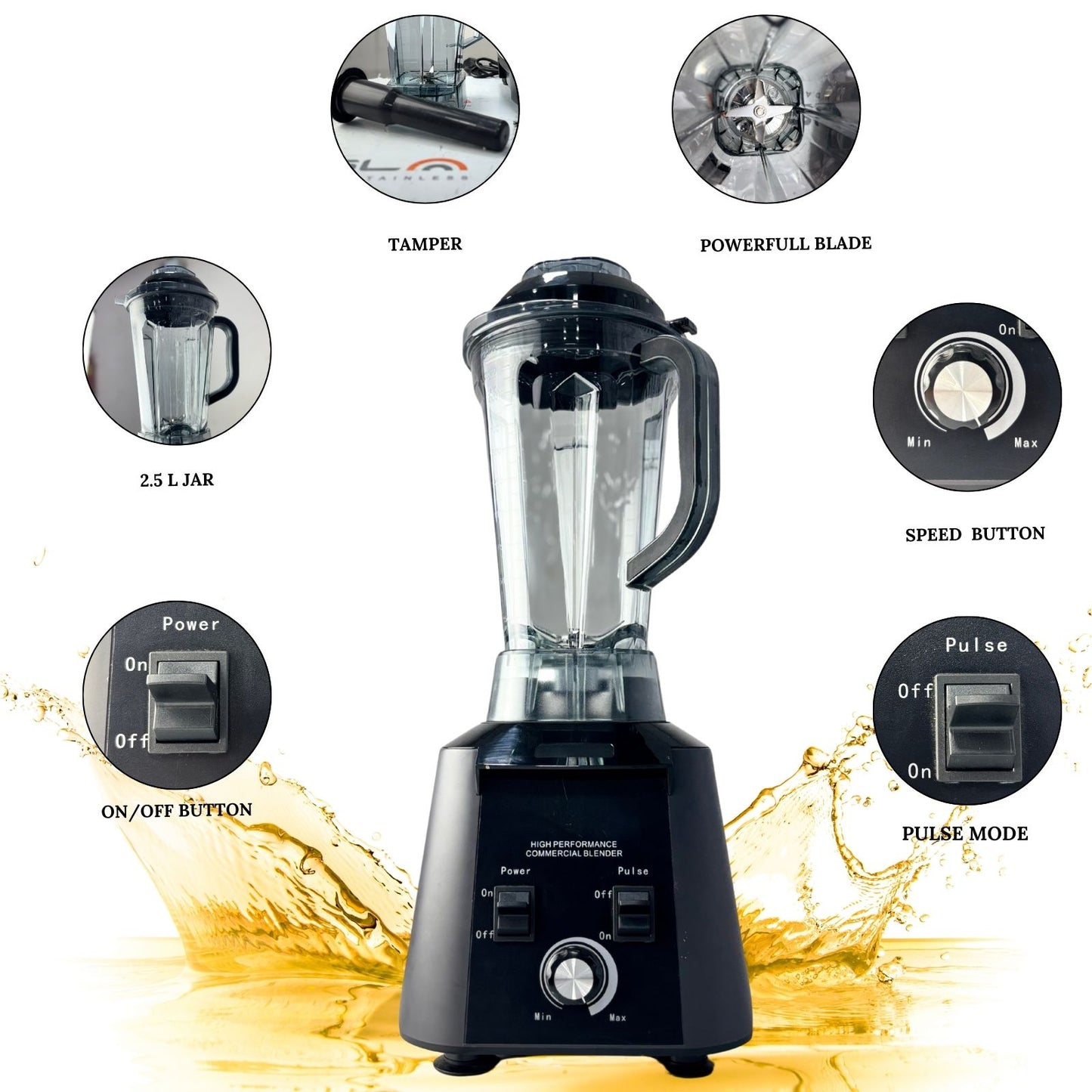 Gurubhai Equipments Commercial Blender/Grinder/Mixer, 2200W, 2.5 Litres BPA Free Jar, High Power & Speed Blender, 100% Copper Motor 28000 RPM, Pulse & Timer