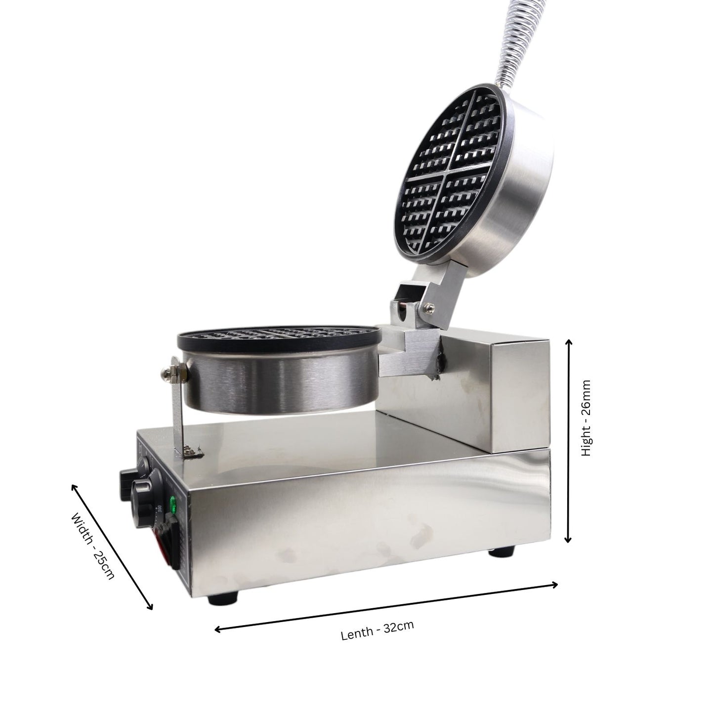 Gurubhai Equipments 1200W Belgian Waffle Maker, Round Non-Stick Waffle Iron with Time Control, Teflon-Coated Pan, Stainless Steel Body – 220V
