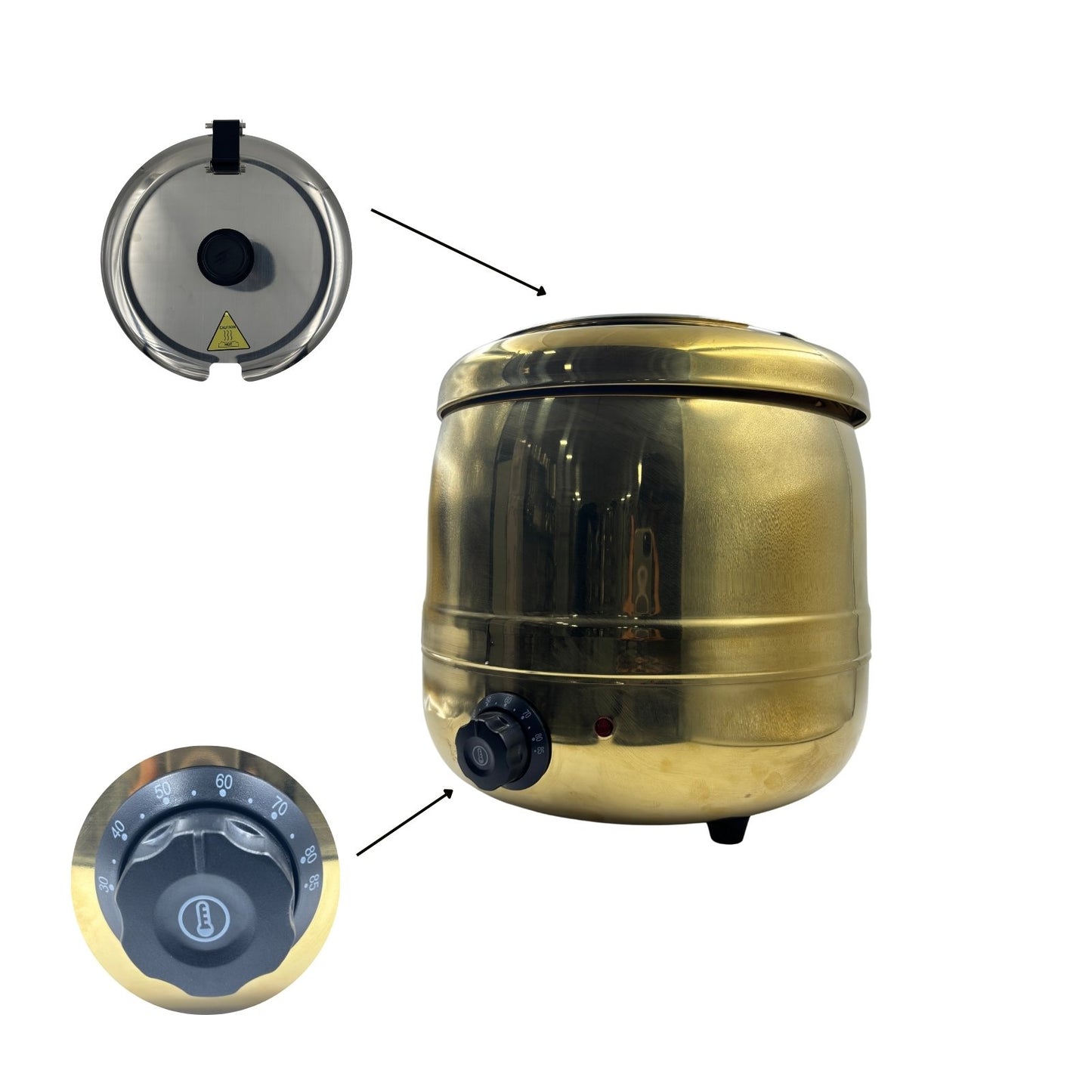 Gurubhai Equipments Electric Golden Soup Kettle Warmer, 10 Liter, Soup Warmer, Golden Soup Tureen for Catering, Restaurants and Buffets Businesses, Ideal for Keeping Soups and Stews Warm