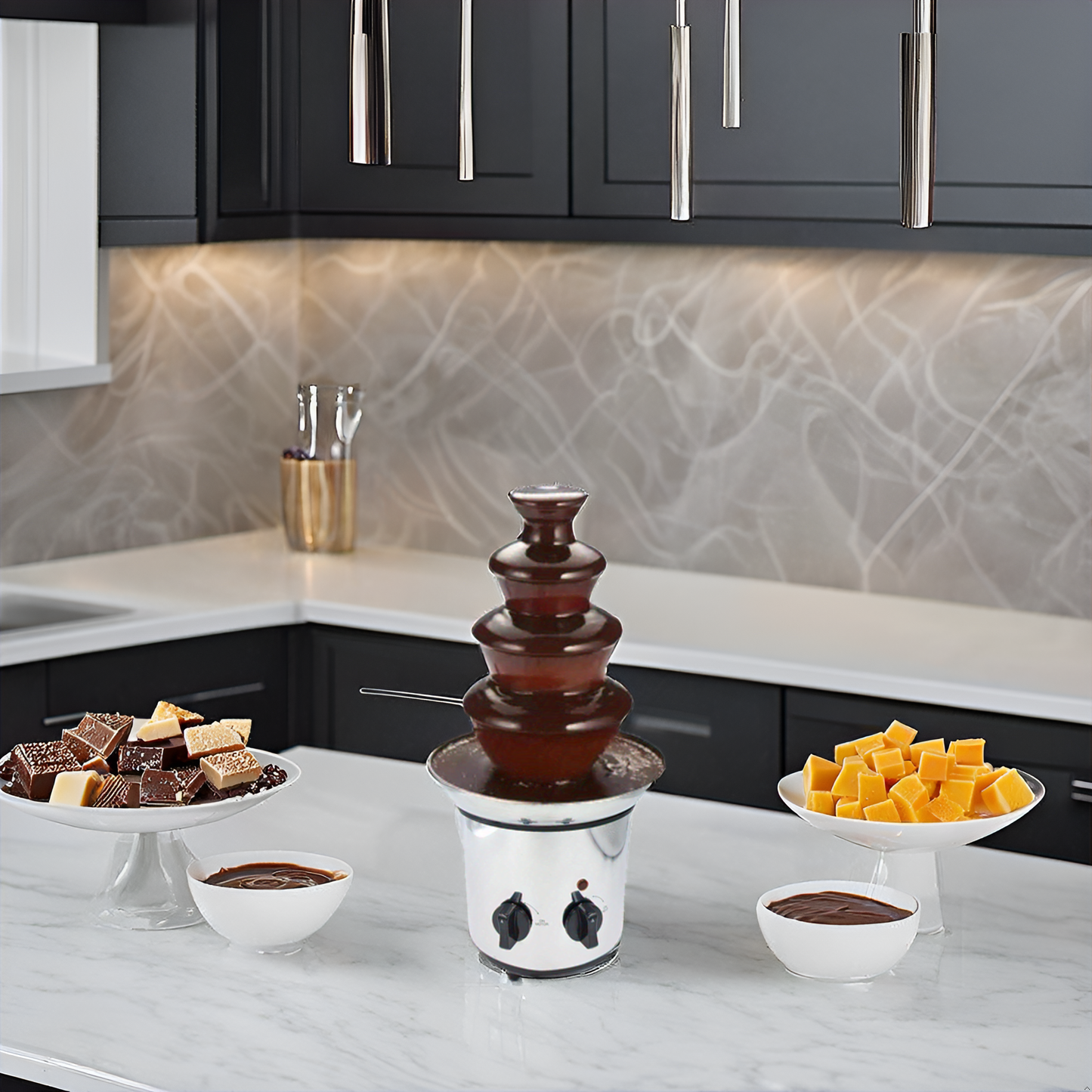Gurubhai Equipments 4-Tier Chocolate Fondue Fountain Machine, Stainless Steel - 170W, Commercial-Grade Electric Chocolate Fountain for Events, Parties, Buffets, Weddings, and Catering Services