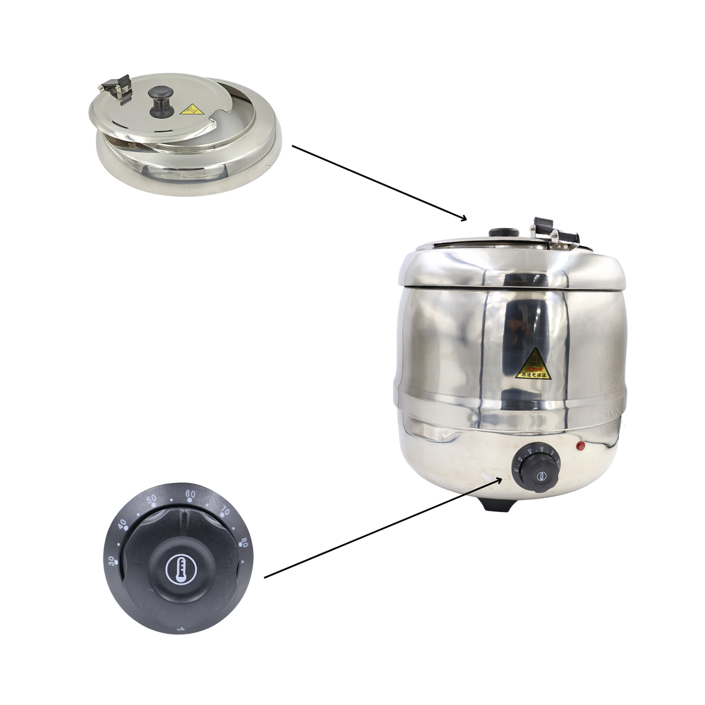 Gurubhai Equipments Stainless Steel Soup Kettle Warmer, 10 liter, Soup Warmer, SS Soup Tureen for Catering, Soup Heater, Restaurants and Buffets Businesses, Ideal for Keeping Soups and Stews Warm