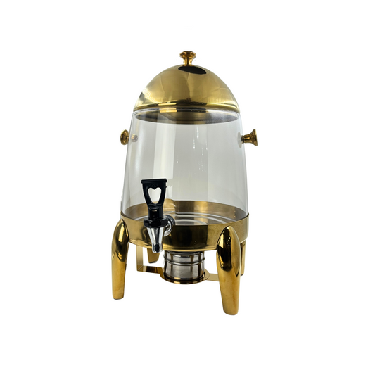 Gurubhai Equipments Glass Beverage Dispenser with Gold Stand, 10Liter, Gurubhai Equipments Glass Beverage Dispenser with Gold Stand
