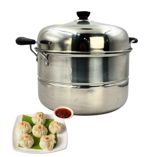 Gurubhai Equipments Stainless Steel 2-Tier Steamer With Lid 30cm, Multipurpose Steamer for Vegetables, Momos, Modak & Rice