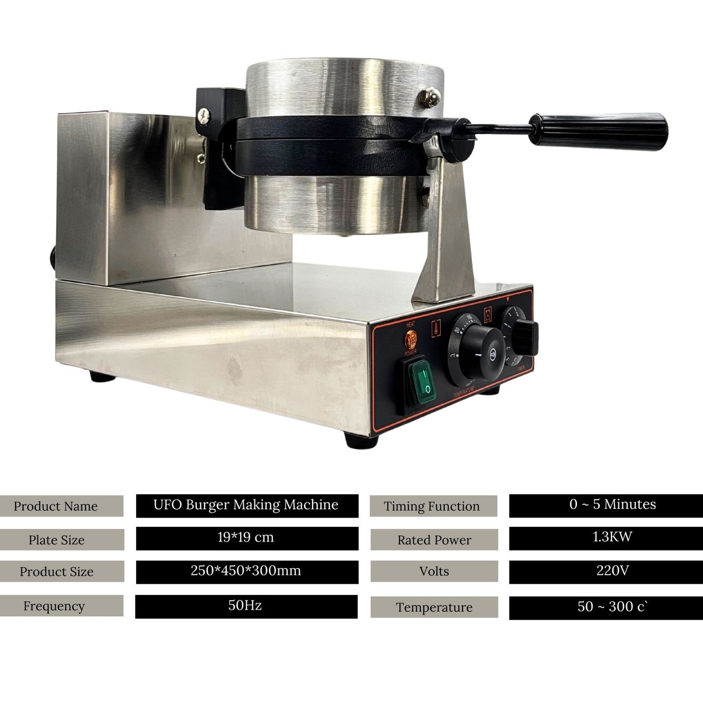 Gurubhai Equipments UFO Burger Maker Machine – 220V Commercial Non-Stick Electric Panini Press with Adjustable Temperature (50-300℃)