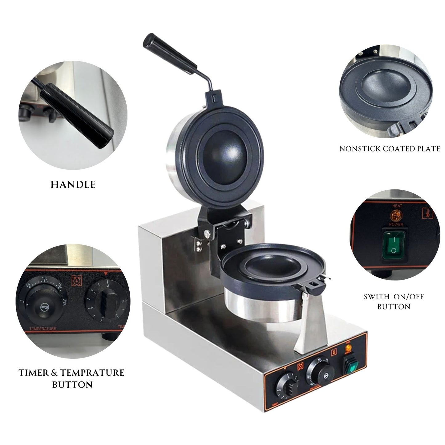 Gurubhai Equipments UFO Burger Maker Machine – 220V Commercial Non-Stick Electric Panini Press with Adjustable Temperature (50-300℃)