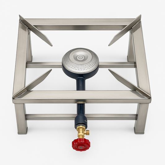 Gurubhai Equipments Stainless Steel Single Burner Stove – 10"x10"x10" Heavy-Duty Commercial Gas Stove for Catering, Restaurants & Outdoor Cooking