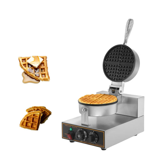 Gurubhai Equipments 1200W Belgian Waffle Maker, Round Non-Stick Waffle Iron with Time Control, Teflon-Coated Pan, Stainless Steel Body – 220V